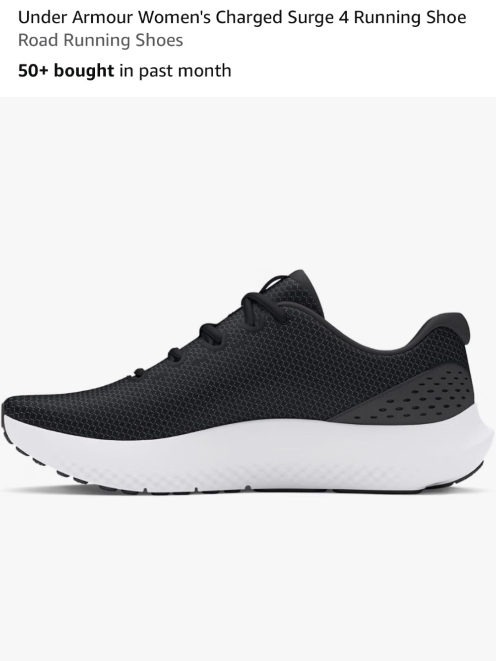 Under Armour Women’s Charged Surge 4 Running Shoes Black/White